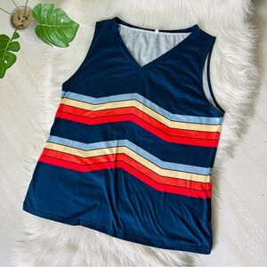 Retro Stripes Sleeveless V-Neck T-Shirt, L